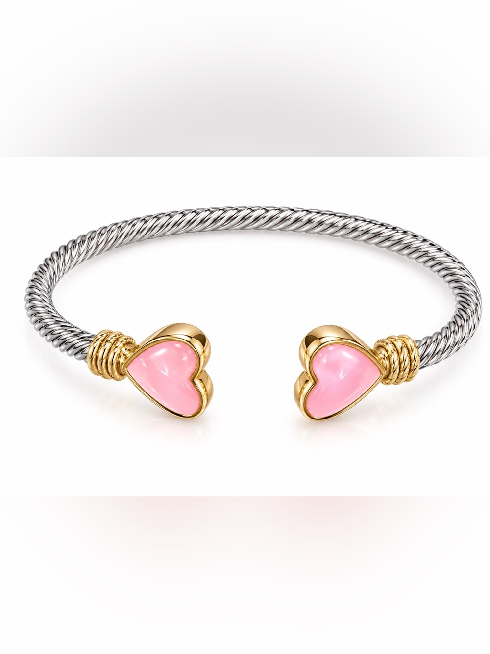 BRAND NEW WITH TAGS Pink Heart Cable Bracelet with Gold Accents